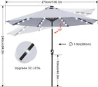 ABCCANOPY Durable Solar Led Patio Umbrellas with 32LED Lights 9FT (Light Gray) - Image 4