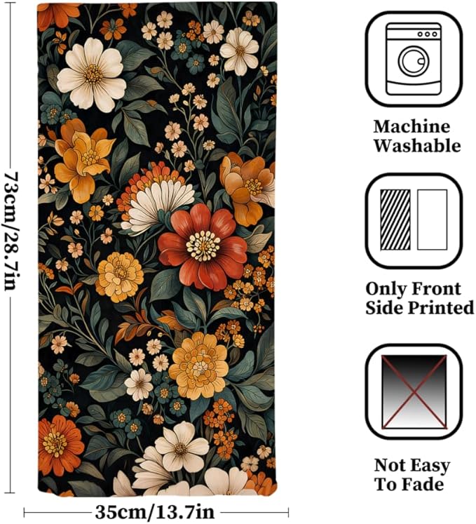 Boho Floral Hand Towels Set of 2 Mid Century Flower Kitchen Towels Decorative - Image 2