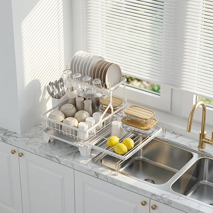 GSlife Large Dish Drying Rack 2 Tier, Expandable Kitchen Dish Drainer - Image 6