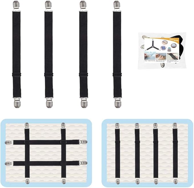 4Pcs Adjustable Bed Sheet Straps Clips, Elastic Mattress Sheet Fasteners Holder by QoeCycth