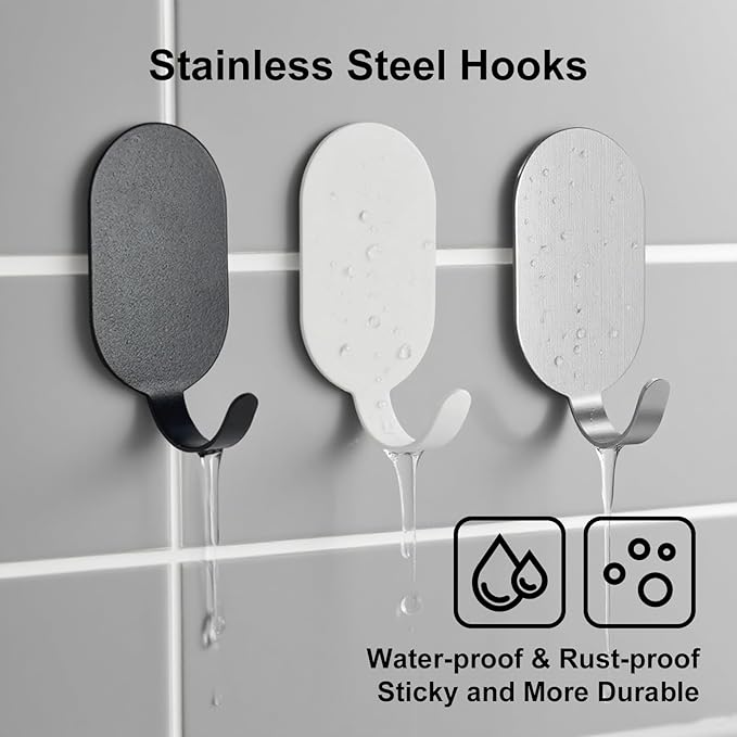 Sticky Adhesive Hooks for Hanging, Stainless Steel Hooks, Key Hooks, Towel Hooks - Image 4