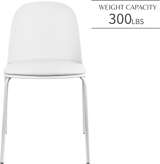 2xhome Modern Stackable Armless Dining Chair, Plastic Shell Seat with Upholstered PU Leather Cushion Padded Seat Metal Legs for Home Kitchen Patio Cafe, White - Image 5