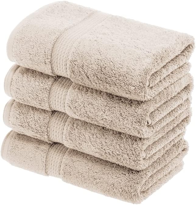 SUPERIOR Egyptian Cotton Pile Hand Towel Set of 4, Ultra Soft Luxury Towels by SUPERIOR