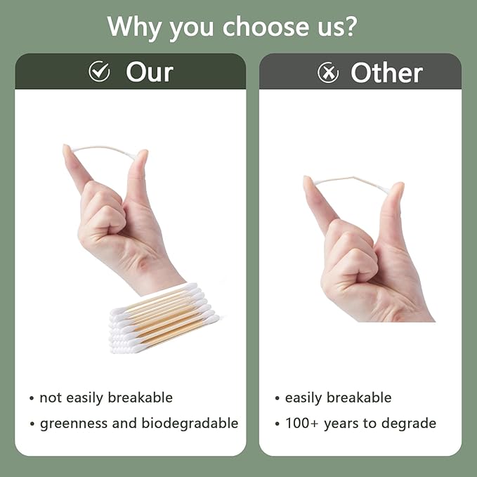 500 Count-Bamboo Double-Tipped Cotton Swabs, Organic & Biodegradable Ear Buds - Image 3