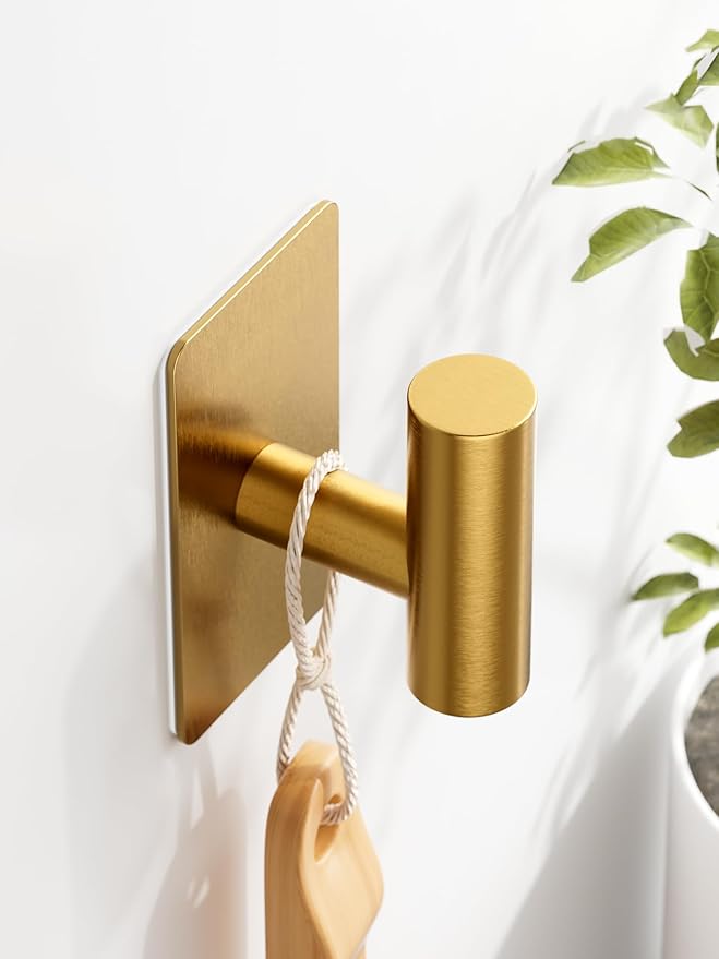 Towel Hooks for Bathrooms – 2 Pack, Brushed Gold Finish, T-Shaped Stainless - Image 5