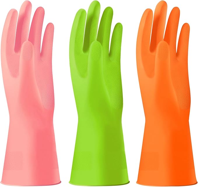 Alimat PluS 3 Colors Rubber Dishwashing Gloves Without Liner, Reusable Cleaning by AlimatPlus
