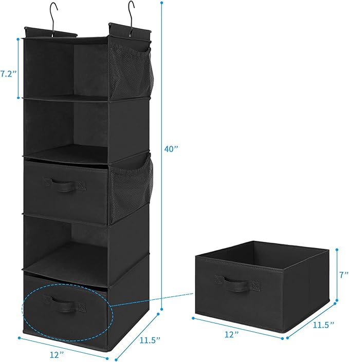 MAX Houser 5 Tier Shelf Hanging Closet Organizer, Cloth Hanging Shelf - Image 3