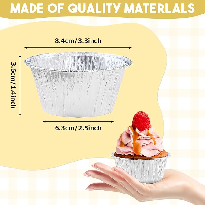 Aluminum Foil Baking Cups, 150 Pack Disposable 5 Oz Ramekins Aluminum Cupcake - Image 2