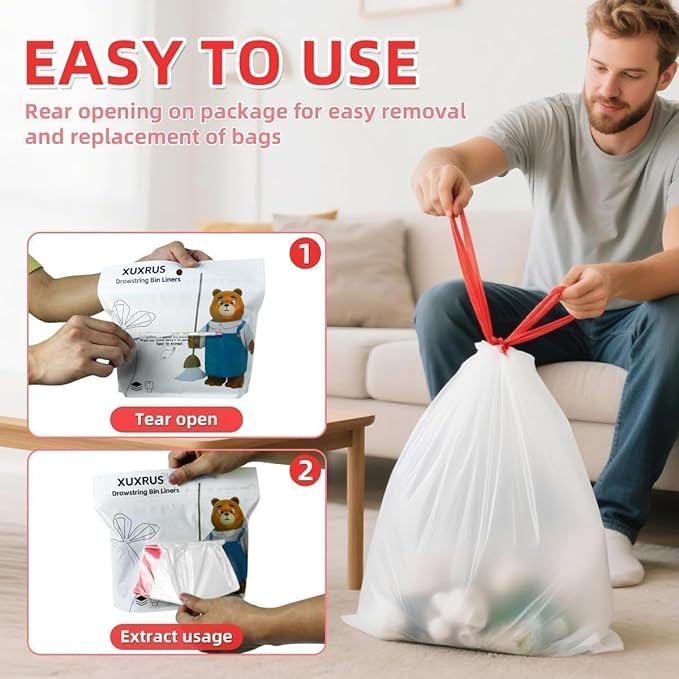 XUXRUS 2.6 Gallon Small White Trash Bag, Tear-Free Heavy Duty Garbage Bags - Image 5