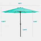 MEWAY 12ft Patio Umbrella Outdoor Table Umbrellas with Crank, Market Umbrella 8 Sturdy Ribs for Deck, Garden, Pool and Backyard, Turquoise - Image 7