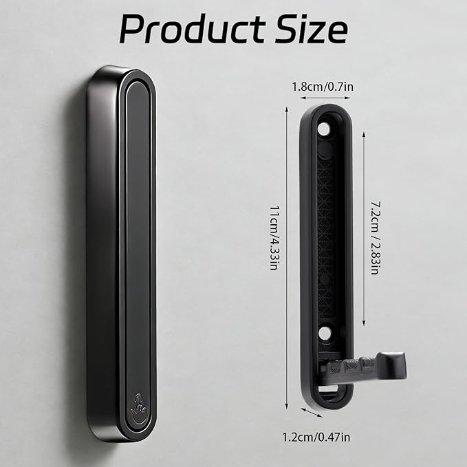 2 Pcs Folding Coat Hooks, 4.33 in Extended Foldable Black Wall Hooks Heavy Duty - Image 2
