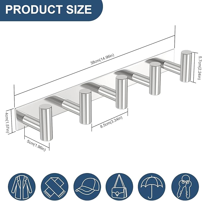 PMMASTO Coat Rack Wall Mounted, 5 "T Shaped Wall Hooks - Image 3