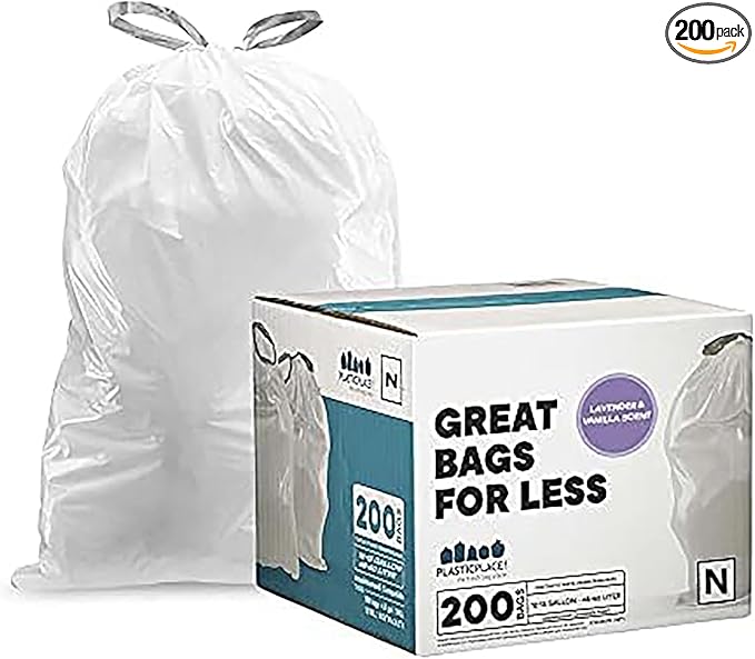 Plasticplace White Drawstring Lavender and Soft Vanilla Scented Garbage Can by Plasticplace