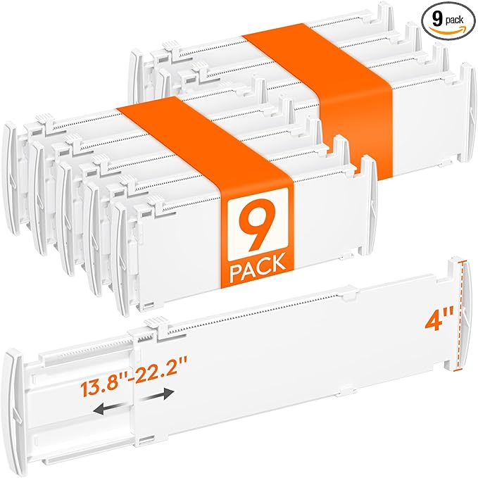 Lifewit 4" Tall 9 Pack Drawer Dividers, 35-56.5cm/13.8-22.2" Expandable Drawer by Lifewit