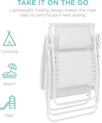 Best Choice Products Folding Zero Gravity Outdoor Recliner Patio Lounge Chair w/Adjustable Canopy Shade, Headrest, Side Accessory Tray, Textilene Mesh - Snow - Image 7