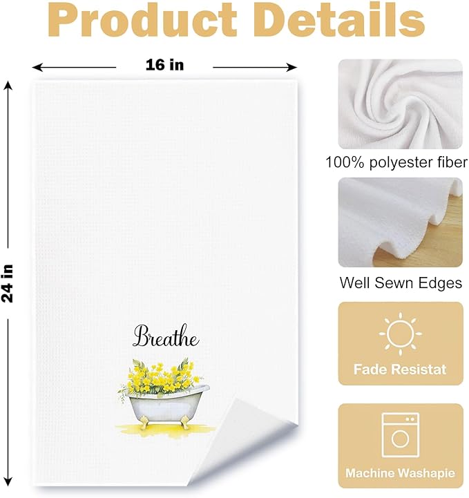 Farmhouse Yellow Botanical Bathroom Hand Towels, Relax Breathe Soak Unwind - Image 6