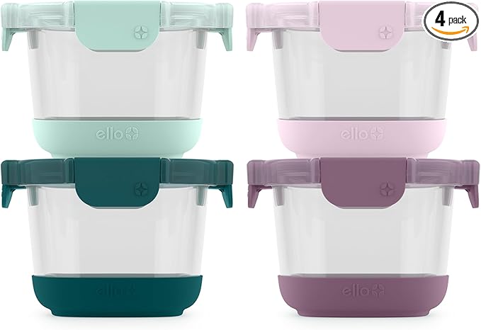 Ello Duraglass Refresh 4-Pack 2 Cup Reusable Glass Container Jar by Ello