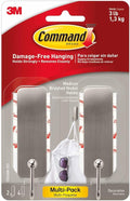 Command Medium Brushed Nickel Wall Hook, 2 Coat Hooks and 4 Strips, Damage-Free by Command