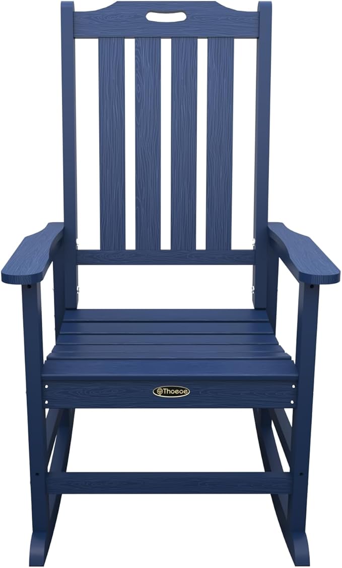 Oversized Rocking Chair Set of 8, Outdoor Rocking Chair for Adults, All Weather Resistant Porch Rocker for Lawn Garden, Navy Blue - Image 4