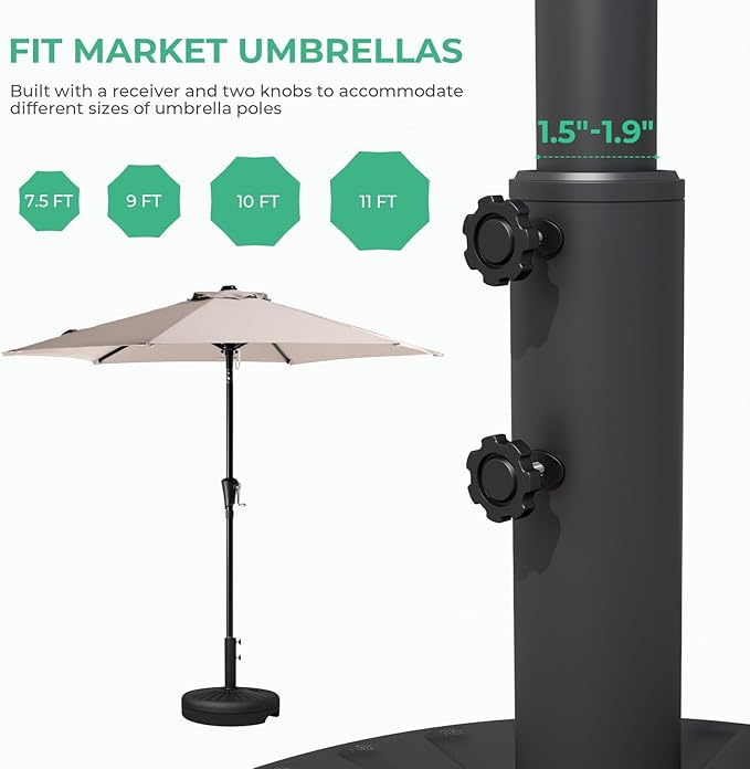 JEAREY 81.5lb Max Capacity Patio Umbrella Stand, Outdoor Umbrella Base Water Filled Stand, Heavy Duty Market Umbrella Holder for Patio, Deck, Poolside (Black) - Image 5