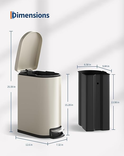 Garvee 2.6 gal / 10 L Metal Bathroom Trash Can - Image 6