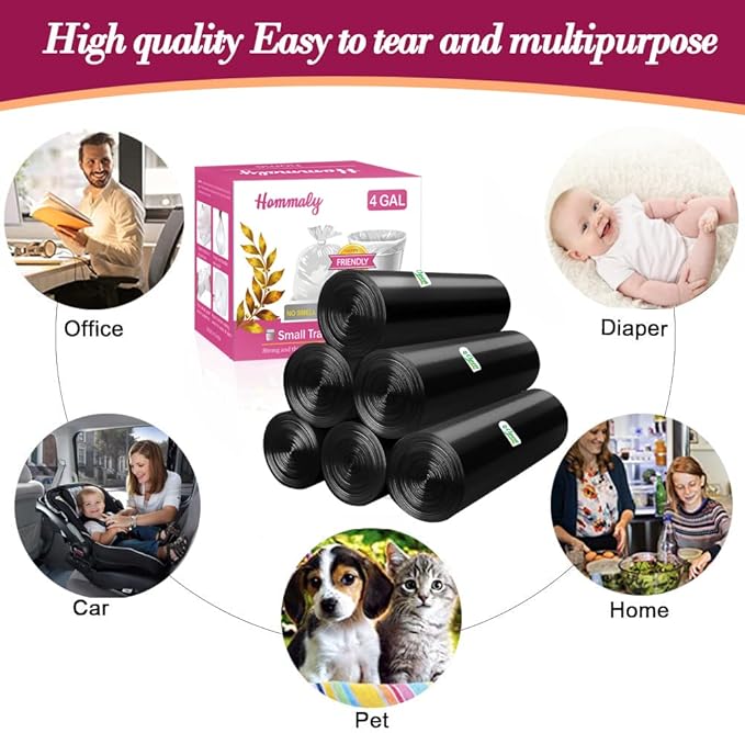 4 Gallon 180pcs Small Black Trash Bags Strong Garbage Bags, Bathroom Trash Can - Image 6