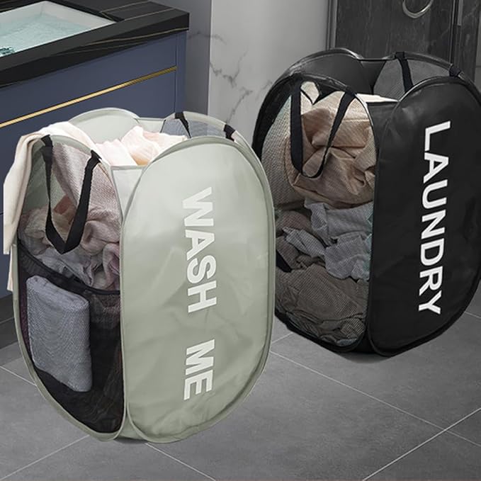 Larpur Pop Up Laundry Baskets, 2 Pack Mesh Laundry Hampers Collapsible Clothes - Image 3