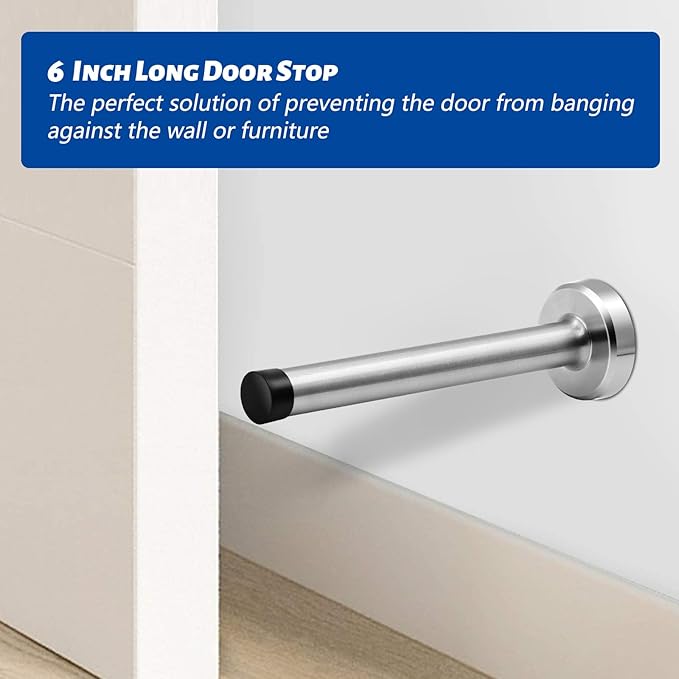 Door Stop, 6 Inch Door Stopper Extra Long Door Stops Stainless Steel Brushed - Image 3