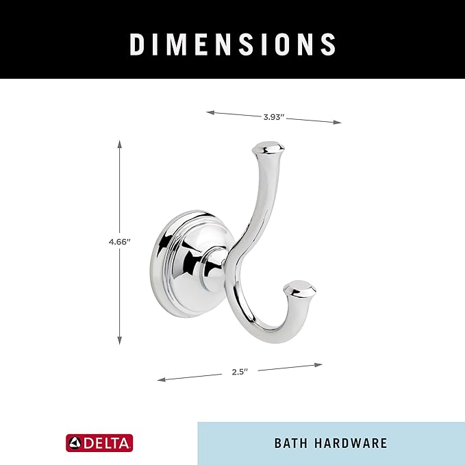 Delta 79735 Cassidy Double Towel Hook Bath Hardware Accessory in Polished Chrome - Image 5