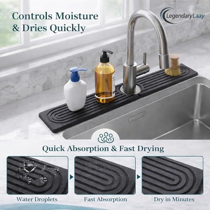 Diatomite Faucet Mat for Kitchen Sink, Fast Dry Stone Sink Splash Guard - Image 3