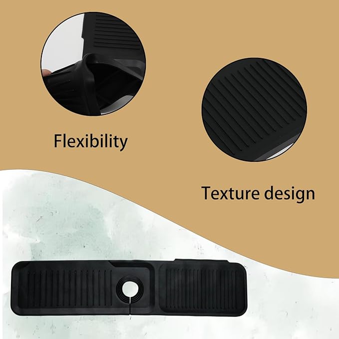 24 Inch Black Durable Faucet Mat, Silicone Kitchen Sink Splash Guard Behind - Image 3