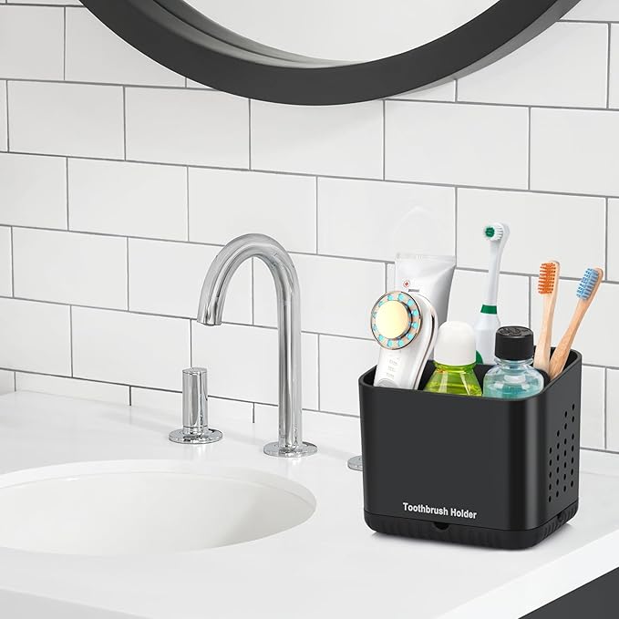 Black Toothbrush Holders for Bathrooms, Kids Electric Toothbrush and Toothpaste - Image 2