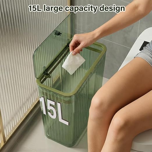 Bathroom Trash Can with Lid3.5 Gallon Garbage Can，for Bedroom, Plastic Slim - Image 5
