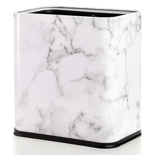 Coloch 2.4 Gallon/9L Rectangle Marble Print Metal Trash Can, Stainless Steel by Coloch