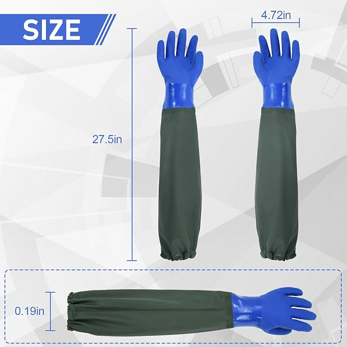 MUMUKE 2-pair set Long Waterproof Gloves, Long Chemical Gloves, Padded Cotton - Image 2