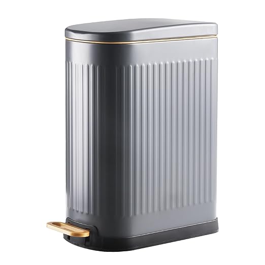 Slim Bathroom Trash Can with Soft Close Lid Stainless Steel Garbage Can Step by SYNCVIBE