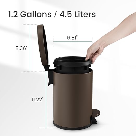 Cesun 1.2 Gallons Small Brown Trash Can, Bathroom Garbage Can - Image 6