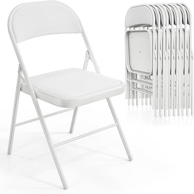 VINGLI 10 Pack Folding Chairs with Padded Seats, Metal Frame with Pu Leather Seat & Back, Capacity 350 lbs, White by VINGLI