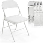 VINGLI 10 Pack Folding Chairs with Padded Seats, Metal Frame with Pu Leather Seat & Back, Capacity 350 lbs, White by VINGLI