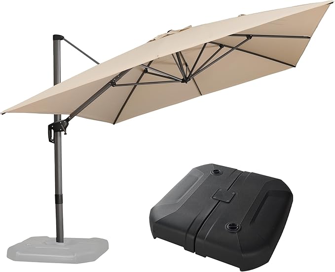 PURPLE LEAF 10' X 13' Patio Umbrella with Base Outdoor Cantilever Rectangle Umbrella Aluminum Offset Umbrella with 360-degree Rotation for Garden Deck Pool Patio Beige by PURPLELEAF