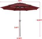 Yaheetech 3 Tier Patio Umbrella 10ft Vented Outdoor Large Market Table Umbrella with 8 Sturdy Ribs & 1.5" Umbrellla Pole, Double-layer Cloth & Push-button Tilting & Crank for Pool/Garden/Lawn Burgundy - Image 8