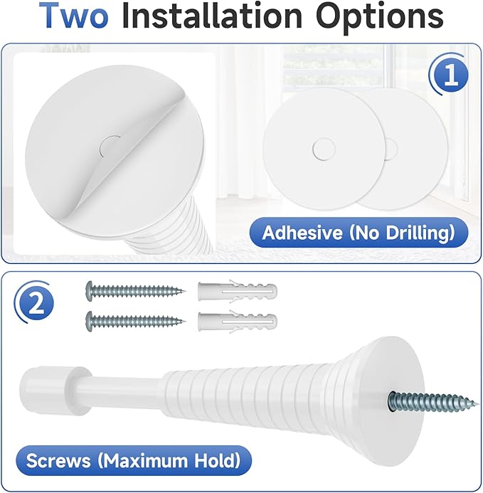 4Pcs White Spring Door Stops, Screw in & Adhesive Door Stopper - Image 4