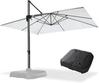 PURPLE LEAF 10' X 13' Patio Umbrella with Base Outdoor Cantilever Rectangle Offset Umbrella with 360-degree Rotation for Garden Deck Pool Patio White - Image 2