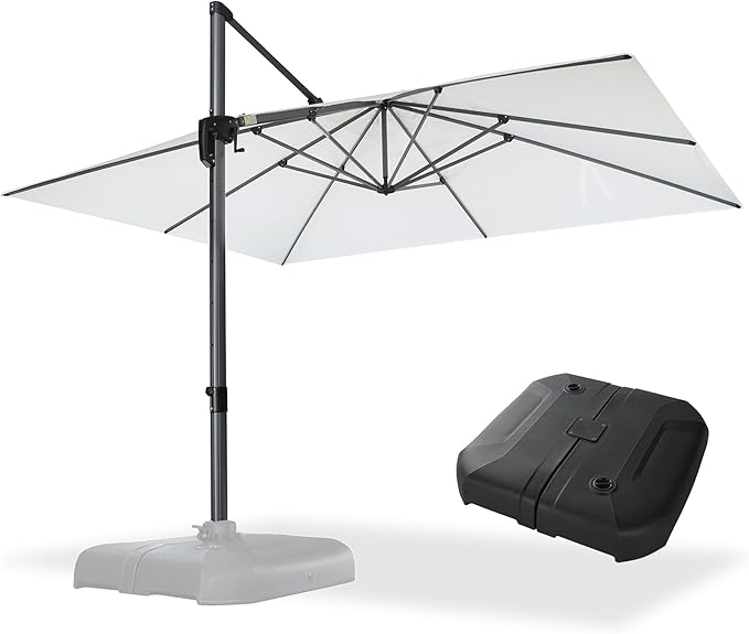 PURPLE LEAF 10' X 13' Patio Umbrella with Base Outdoor Cantilever Rectangle Offset Umbrella with 360-degree Rotation for Garden Deck Pool Patio White - Image 2