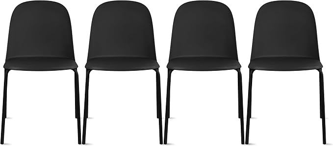 2xhome Modern Stackable Armless Dining Chair | Plastic Shell Seat with Metal Legs | Indoor or Outdoor Use | Home Kitchen Patio (4, Black, No Padding) by 2xhome