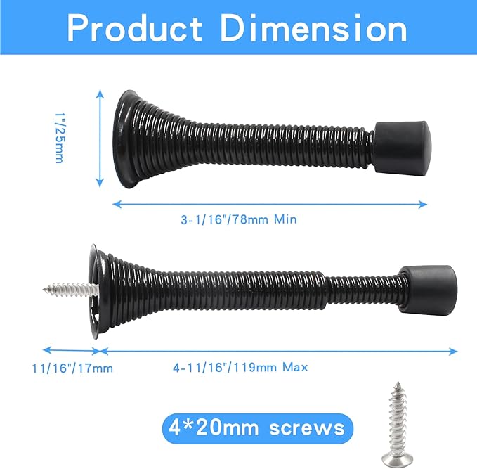 Luomorgo 2 Pcs Spring Door Stopper, Flexible Adjustable 3-1/16" to 4-11/16" - Image 2