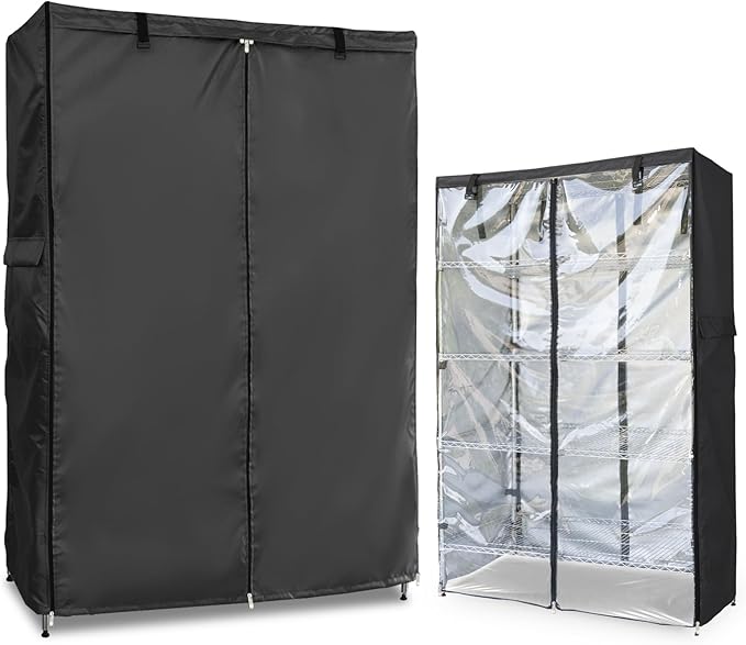 Waterproof Shelf Cover,Outdoor 600D Heavy Duty Dustproof Storage Shelves Cover,48''x20''x72'' Shelf Covers for Wire Shelving with Zippers,Storage Rack Covers with Clear Front by Dalema