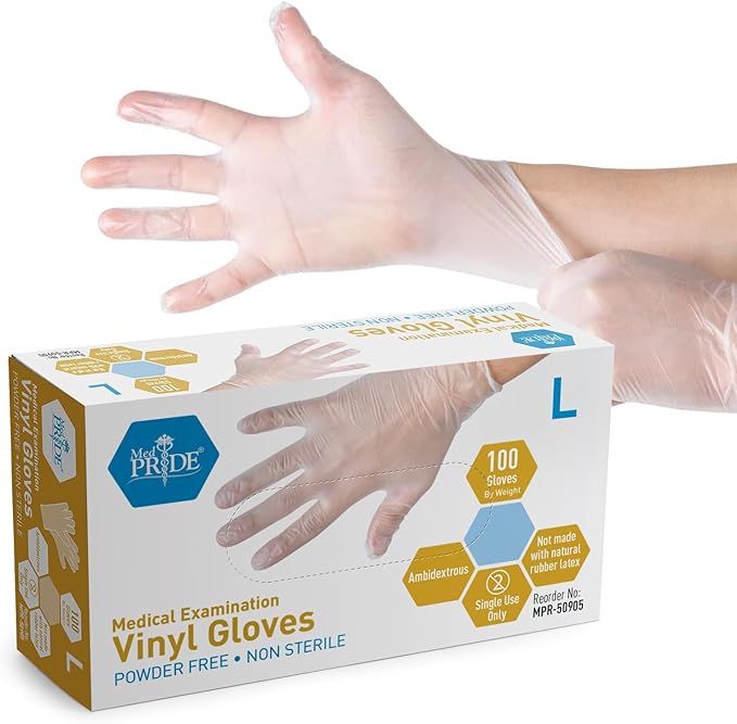 MED PRIDE Medical Vinyl Examination Gloves Latex & Rubber Free, Ultra-Strong by MEDPRIDE