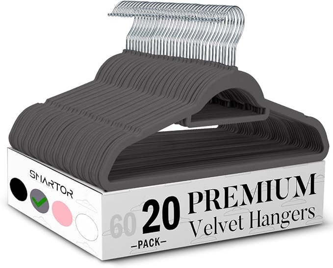 Smartor Grey Velvet Hangers 20 Pack, Space Saving Clothes Hangers by Smartor