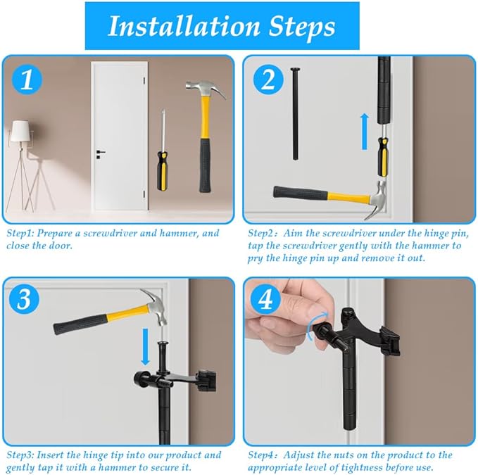 OBTANIM 16 Pack Hinge Pin Door Stopper Heavy Duty Metal Adjustable Door Stops - Image 4
